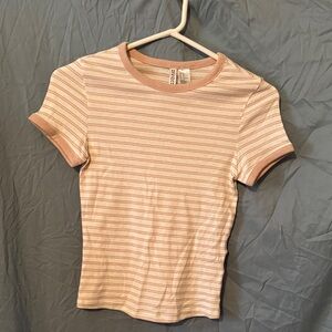 Brandy Melville Pink and Cream Striped Tee